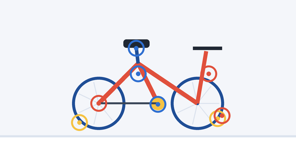 A used children's bike with eight numbered check points marked around it